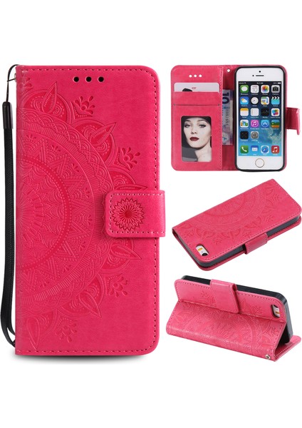 Baskılı Mandala Desen Pu Deri Koruma Telefon Apple iPhone Se/5s/5-Rose Için Kullanıcı (Yurt Dışından)