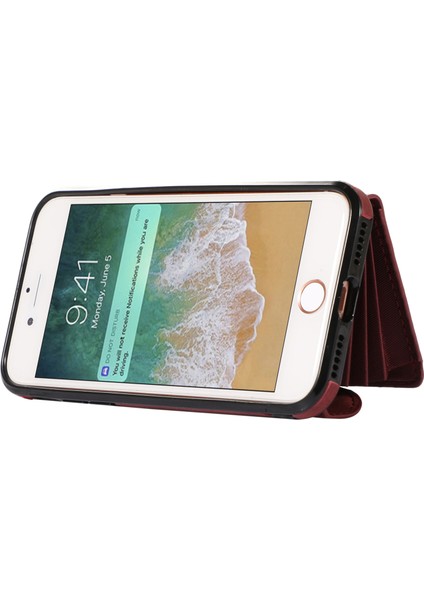 Apple Iphoneserfid Engelleme Kart Torbası Telefon Kasası Kickstand Pu Deri+Tpu Kapak-Kırmızı (Yurt Dışından)