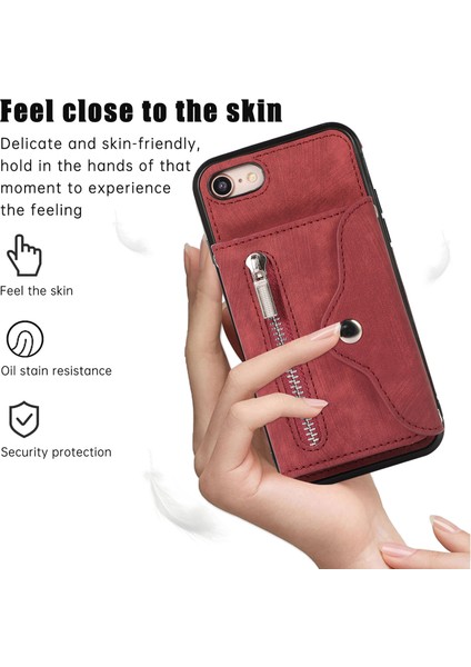 Apple Iphoneserfid Engelleme Kart Torbası Telefon Kasası Kickstand Pu Deri+Tpu Kapak-Kırmızı (Yurt Dışından)