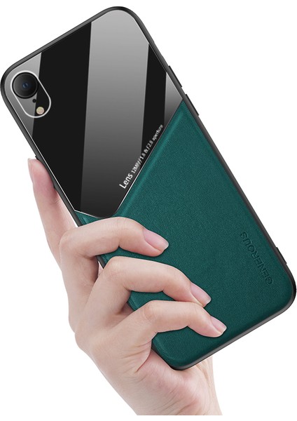 Apple iPhone Xr-Green Için Yerleşik Manyetik Metal Deri Kaplamalı Cam Pc Tpu Hibrit Kılıf (Yurt Dışından)