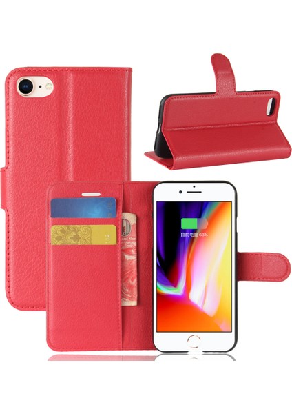 Stand Özelliği Litchi Skin Pu Deri Cüzdan Apple iPhone 7/8 /se-Red Için Manyetik Koruyucu Kapak (Yurt Dışından)