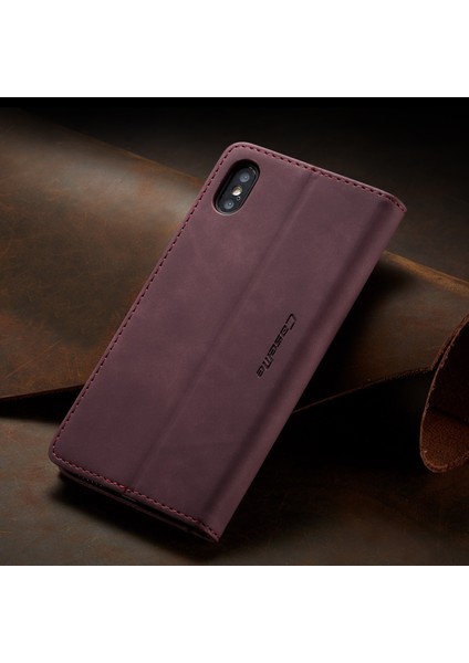 Pu Deri Cüzdan Standı Apple iPhone Xs Max-Wine Red Için Cep Telefonu Kapağı (Yurt Dışından)