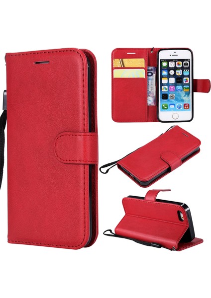 Kt Deri Serisi-2 Cüzdan Deri Stand Kapağı Apple iPhone Se/5s/5-Red Için (Yurt Dışından)