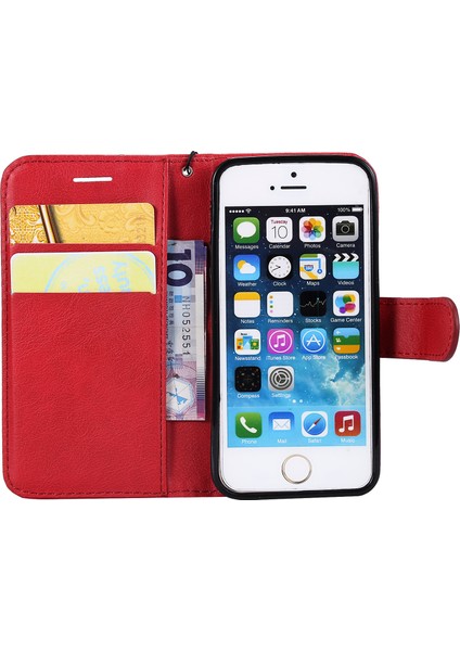 Kt Deri Serisi-2 Cüzdan Deri Stand Kapağı Apple iPhone Se/5s/5-Red Için (Yurt Dışından) fırsatları