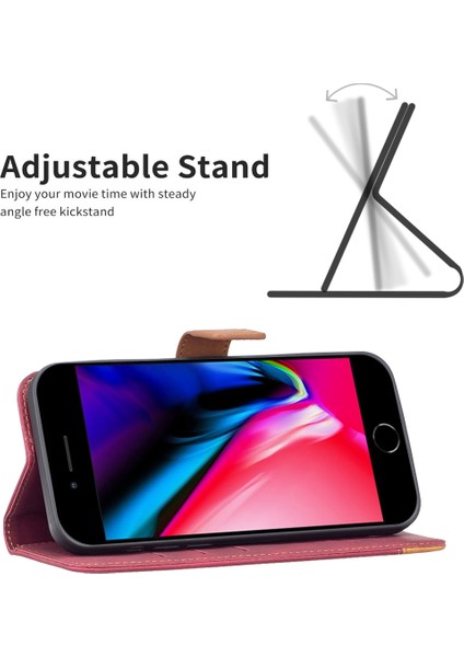 Apple iPhone 7/8 Için, Mat Yüzey Deri Cüzdan Standı Şok Geçirmez Telefon Kasası Aksesuar-Kırmızı (Yurt Dışından) fırsatları