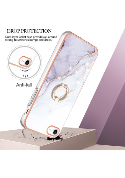 Apple iPhone 7/8 Yüzük Kickstand Tasarımı Mermer Desen Kılıfı Elektrokaplama Çerçevesi Telefon Kapak-Beyaz (Yurt Dışından) fiyatları