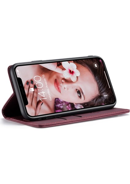 Apple iPhone Xr-Wıne Kırmızı Için Pu Deri Magnety Flap Kılıfı (Yurt Dışından)