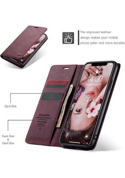 Apple iPhone Xr-Wıne Kırmızı Için Pu Deri Magnety Flap Kılıfı (Yurt Dışından)