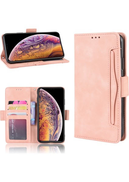 Deri Cüzdan Stand Telefon Kapağı Kılıfı Apple iPhone Xs Maks-Pink Için Birden Fazla Kart Yuvası (Yurt Dışından)