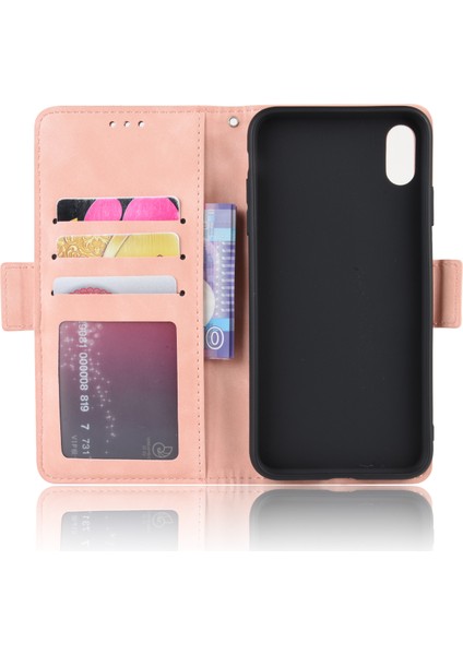 Deri Cüzdan Stand Telefon Kapağı Kılıfı Apple iPhone Xs Maks-Pink Için Birden Fazla Kart Yuvası (Yurt Dışından)