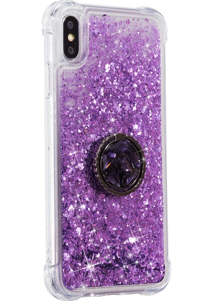 Glitter Powder Quicksand Rhinestone Dekor Kickstand Tpu Kılıfı Apple iPhone X/xs-Purple Için (Yurt Dışından)