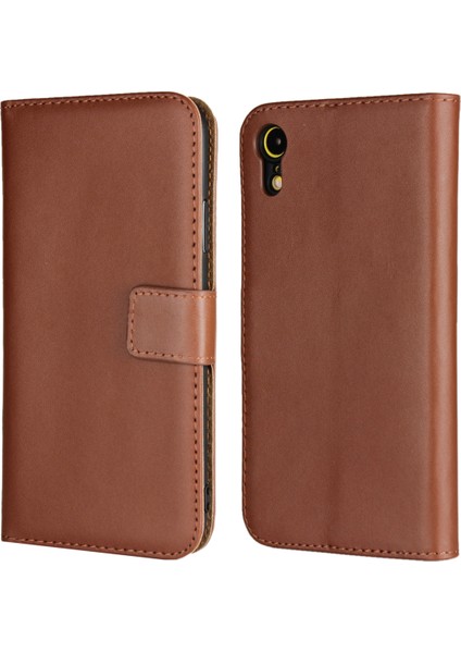 Apple iPhone Xr Cüzdan Cep Telefonu Kılıfı Orijinal Deri Deri Stand Case-Brown (Yurt Dışından)