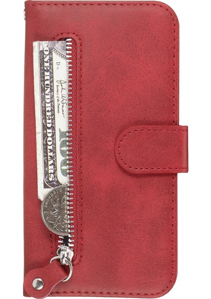 Fermuar Cep Cüzdanı Stand Flip Deri Koruyucu Kasa Apple iPhone 8 Plus/7 Plus-Red Için (Yurt Dışından) fiyatları