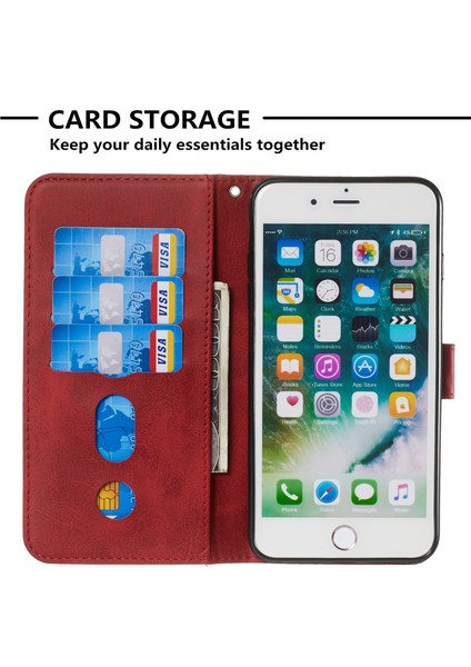 Fermuar Cep Cüzdanı Stand Flip Deri Koruyucu Kasa Apple iPhone 8 Plus/7 Plus-Red Için (Yurt Dışından) fırsatları