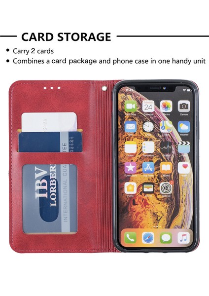 Geometrik Desen Deri Kart Sahibi Telefon Kasası, Apple iPhone X/xs-Red Stand ile (Yurt Dışından)