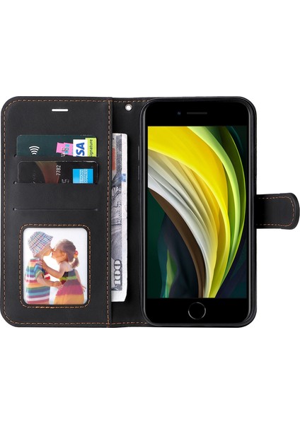 Apple iPhone 7/8 Üç Renkli Ekleme Cüzdan Stand Deri Telefon Kılıfı Kapak Strap-Black (Yurt Dışından) fiyatları