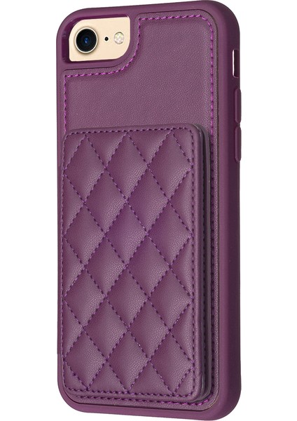 Apple iPhone 7/8 Pu Deri Kaplamalı Tpu Kart Tutucu ile Telefon Kılıfı Kickstand-Dark Mor (Yurt Dışından)
