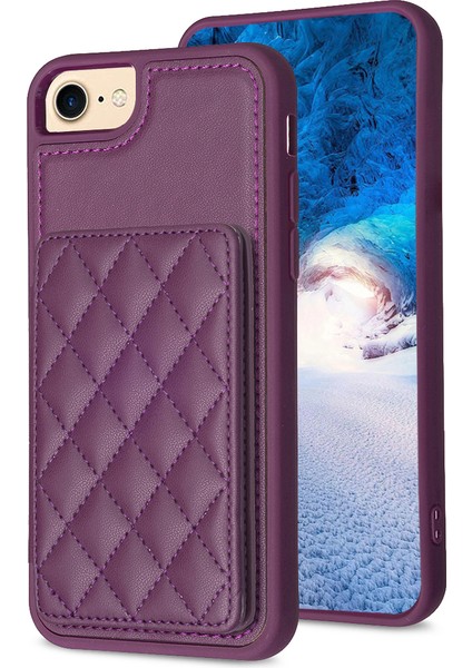Apple iPhone 7/8 Pu Deri Kaplamalı Tpu Kart Tutucu ile Telefon Kılıfı Kickstand-Dark Mor (Yurt Dışından) fiyatları
