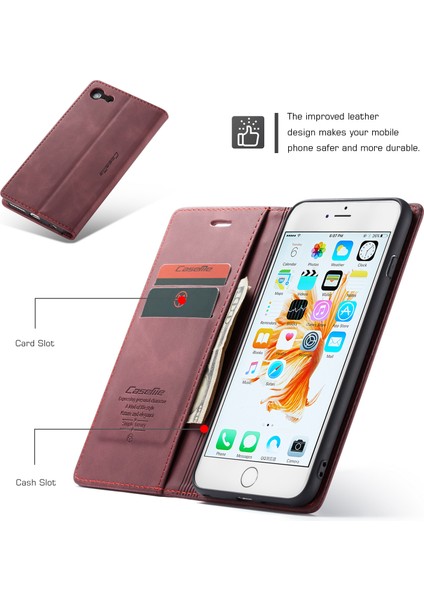 Apple iPhone 6s/6-Wine Kırmızı Için Otomatik Emilmiş Pu Deri Cüzdan Stand Kılıfı (Yurt Dışından)