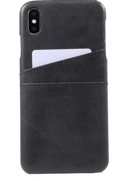 Çift Kart Yuvaları Pu Deri Kaplı Pc Sert Kapak Apple iPhone Xs Max-Black (Yurt Dışından)
