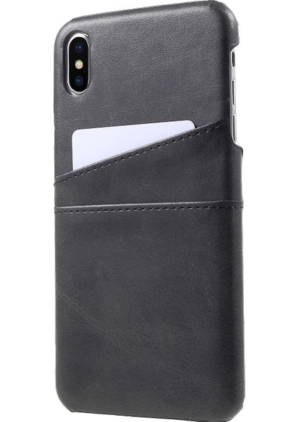 Çift Kart Yuvaları Pu Deri Kaplı Pc Sert Kapak Apple iPhone Xs Max-Black (Yurt Dışından)