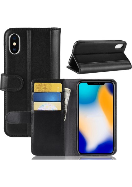 Apple iPhone Xs Max-Black Için Orijinal Deri Deri Cüzdan Stand Telefon Kılıfı (Yurt Dışından)