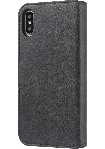 Apple iPhone X/xs Için Düz Renkli Deri Deri Cüzdan Cep Telefonu Kabuk Black (Yurt Dışından)
