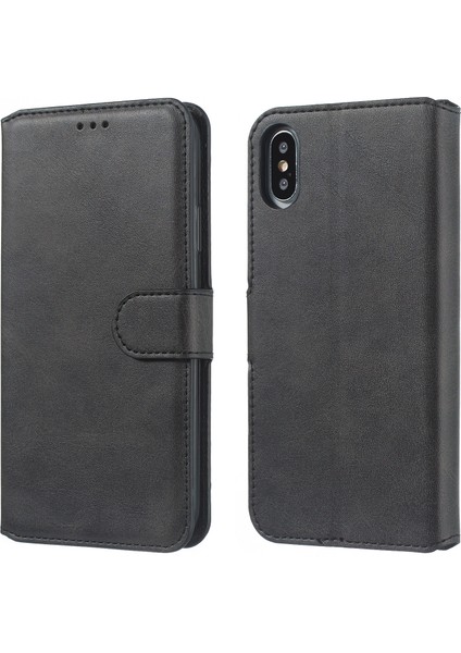 Apple iPhone X/xs Için Düz Renkli Deri Deri Cüzdan Cep Telefonu Kabuk Black (Yurt Dışından)