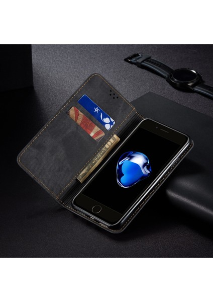 Kot Bez Dokusu Apple iPhone 6/6s-Black Için Retro Tarzı Deri Kasa (Yurt Dışından)