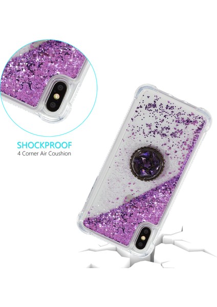 Glitter Powder Quicksand Rhinestone Dekor Kickstand Tpu Kılıfı Apple iPhone X/xs-Purple Için (Yurt Dışından)