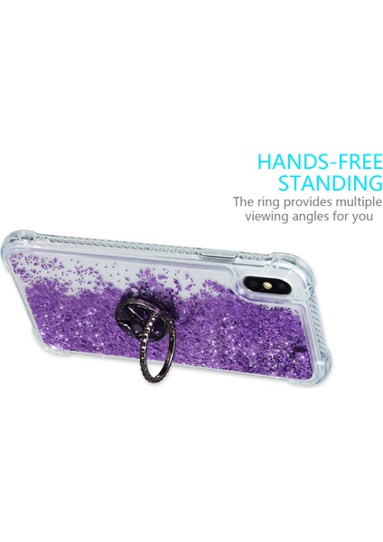 Glitter Powder Quicksand Rhinestone Dekor Kickstand Tpu Kılıfı Apple iPhone X/xs-Purple Için (Yurt Dışından)