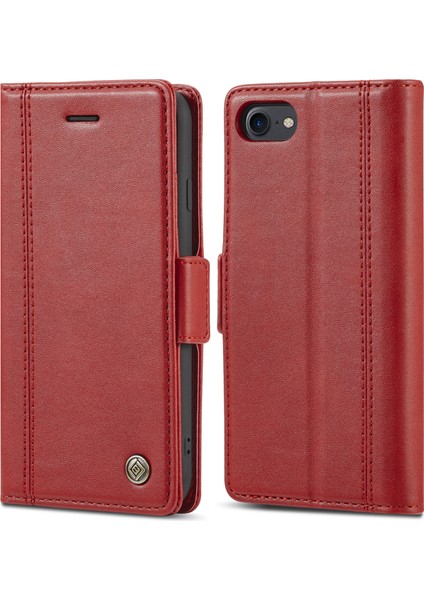 Apple iPhone Se-Red Için Çift Manyetik Tokalı Pu Deri Cüzdan Stand Telefon Kılıfı Kabuk (Yurt Dışından)