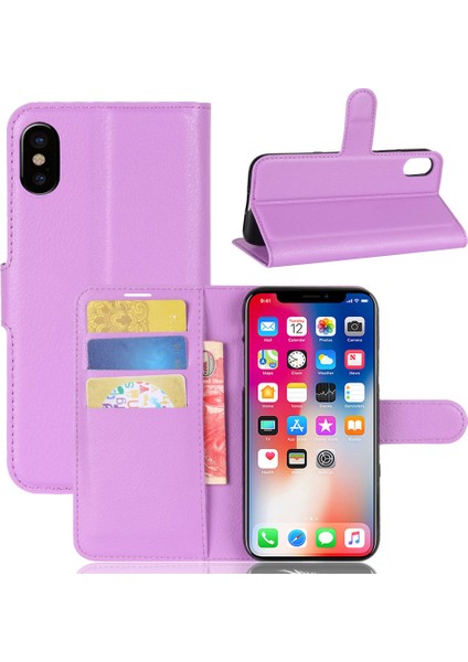 Apple iPhone Xs/x Litchi Cilt Pu Deri Cüzdan Stand Koruyucu Cep Telefonu Kabuk Doğumu (Yurt Dışından)