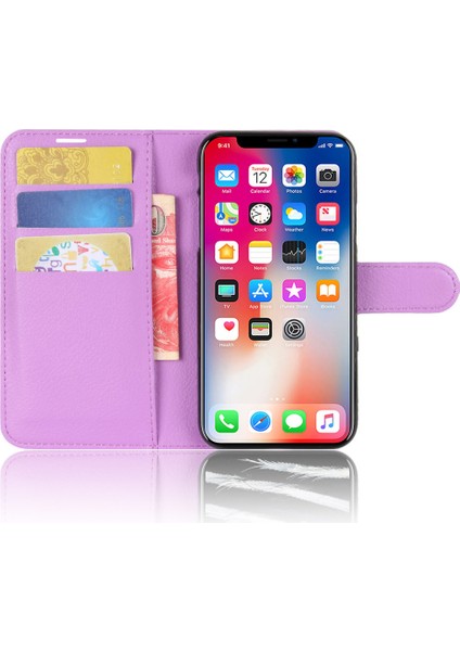 Apple iPhone Xs/x Litchi Cilt Pu Deri Cüzdan Stand Koruyucu Cep Telefonu Kabuk Doğumu (Yurt Dışından)