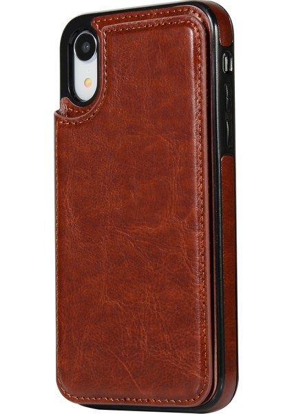 Crazy Horse Deri Kaplamalı Tpu Kart Yuvası ve Kickstand ile Apple iPhone Xr-Brown (Yurt Dışından)