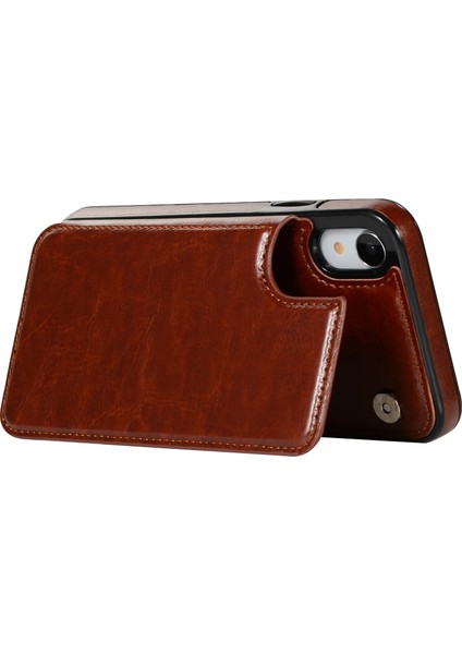 Crazy Horse Deri Kaplamalı Tpu Kart Yuvası ve Kickstand ile Apple iPhone Xr-Brown (Yurt Dışından)