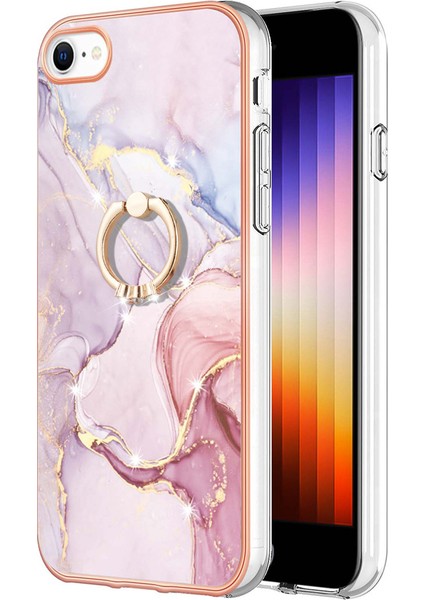 Apple iPhone 7/8 Halka Kickstand Tasarım Mermer Desen Kılıfı Elektraplama Çerçevesi Telefon Kapak Golü Altın (Yurt Dışından)