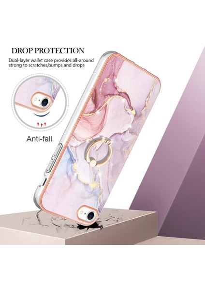 Apple iPhone 7/8 Halka Kickstand Tasarım Mermer Desen Kılıfı Elektraplama Çerçevesi Telefon Kapak Golü Altın (Yurt Dışından) fiyatları