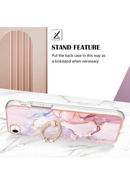Apple iPhone 7/8 Halka Kickstand Tasarım Mermer Desen Kılıfı Elektraplama Çerçevesi Telefon Kapak Golü Altın (Yurt Dışından) modelleri