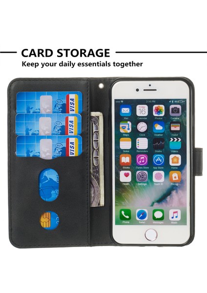 Fermuarı Cep Cüzdanı Apple iPhone Se-Black Için Deri Telefon Kılıfı (Yurt Dışından)