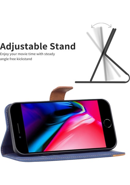 Apple iPhone 7/8 Için, Mat Yüzey Deri Cüzdan Standı Şok Geçirmez Telefon Kasası Aksesuar-Mavi (Yurt Dışından) fırsatları