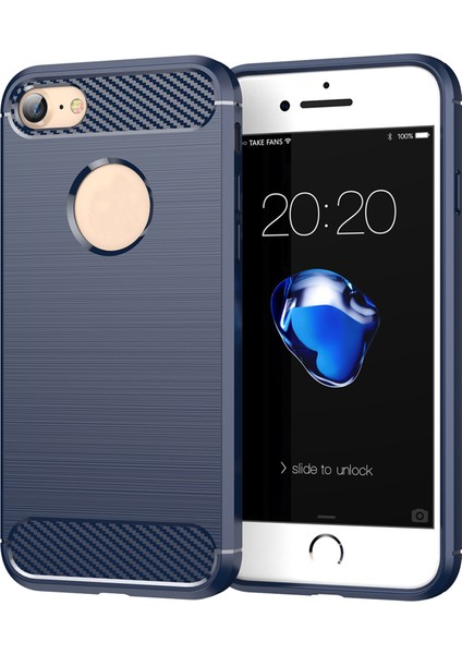 1.8mm Karbon Fiber Doku Tpu Kasa Fırçalanmış Yüzey Telefon Koruyucu Kapak Apple iPhone 8/7-Blue Için (Yurt Dışından)