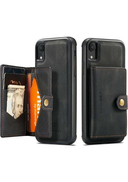 Apple iPhone Xr Manyetik Absorpsiyon Deri Kaplamalı Tpu Kapağı Kickstand Cüzdan Black (Yurt Dışından)