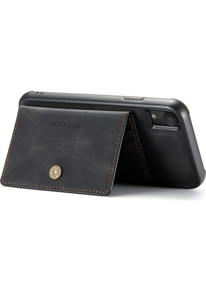 Apple iPhone Xr Manyetik Absorpsiyon Deri Kaplamalı Tpu Kapağı Kickstand Cüzdan Black (Yurt Dışından)