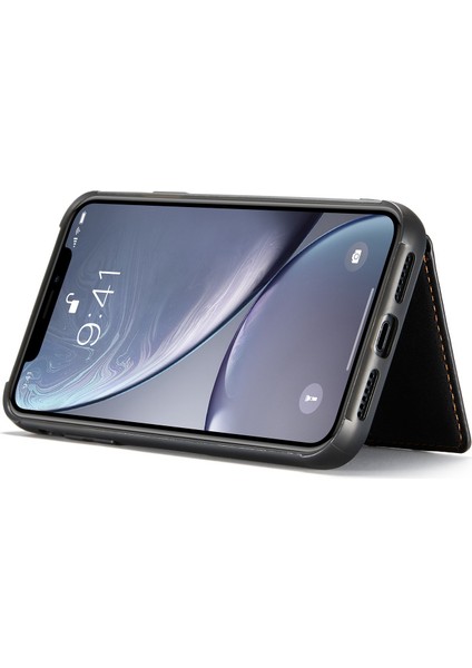 Apple iPhone Xr Manyetik Absorpsiyon Deri Kaplamalı Tpu Kapağı Kickstand Cüzdan Black (Yurt Dışından)