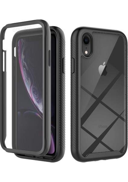 Apple iPhone Xr Için 3'ü 1 Arada Karaklama Anti Telefon Kılıfı Sabit Pc+Yumuşak Tpu Damla Damla Koruma Damalı Cep Telefonu Hibrit Kapak Pet Ekran Koruyucu Black (Yurt Dışından)