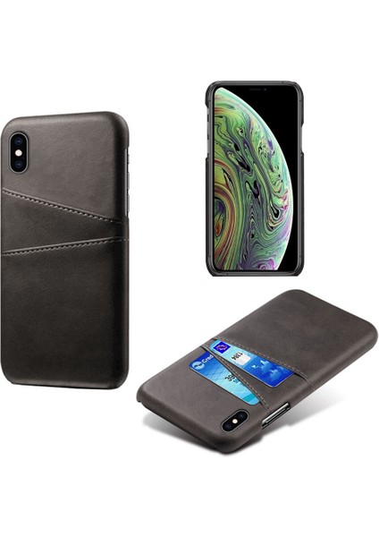 Apple iPhone Xs Max-Black Için Çift Kart Yuvaları Pu Deri Kaplı Pc Kılıfı (Yurt Dışından)