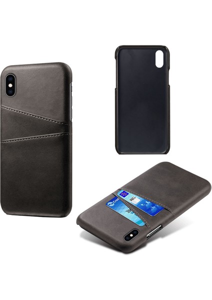 Apple iPhone Xs Max-Black Için Çift Kart Yuvaları Pu Deri Kaplı Pc Kılıfı (Yurt Dışından)