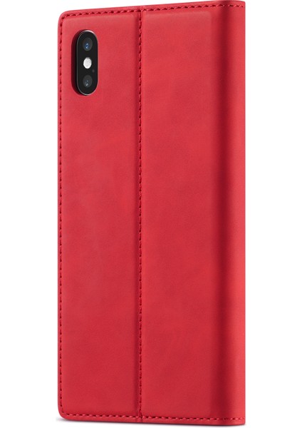 Apple iPhone X/xs-Red Için Güçlü Manyetik Deri Cüzdan Stand Telefon Koruyucu Kabuğu (Yurt Dışından)
