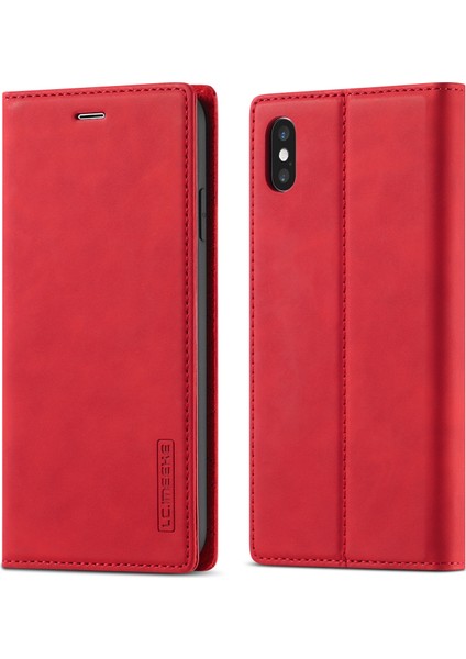 Apple iPhone X/xs-Red Için Güçlü Manyetik Deri Cüzdan Stand Telefon Koruyucu Kabuğu (Yurt Dışından)